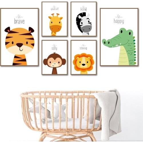 Tiger Zebra Giraffe Lion Monkey Cartoon Animal Wall Art Canvas Painting Nordic Posters And Prints Wall Pictures Kids Room Decor