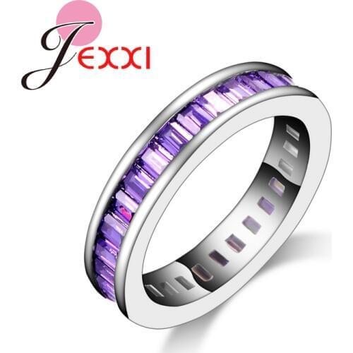 Top Women Female Birthday Gifts Elegant 925 Sterling Silver Ring Paved Full Purple Rhinestone Shiny Wedding Party Bijoux