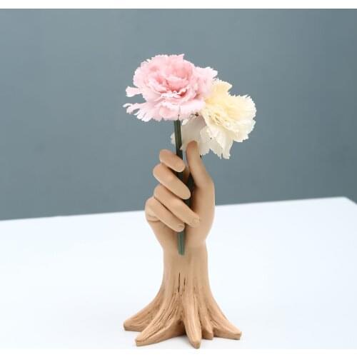 Vase Creative Unique Cute Room Decor Ceramic Flower Holder Ornaments Resin Art Craft Lovely White Slender Hands