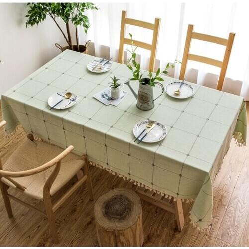 Embroidered cotton linen lattice tassel rectangular Tablecloth Waterproof Oilproof kitchen dining Table colth Cover Mat washable