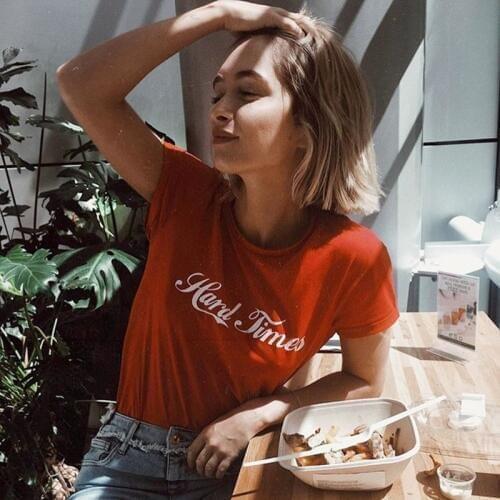 ONSEME Female T Shirts Fashion Hard Times Letter Printed T Shirt Women Harajuku Streetwear Cotton Tees Summer Basic Tshirts Tops
