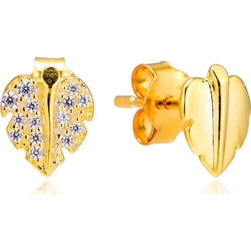 Genuine 925 Sterling Silver Shine Shining & Sparkling Leaf Stud Earrings for Women Sterling-Silver-Jewelry Fashion Earrings