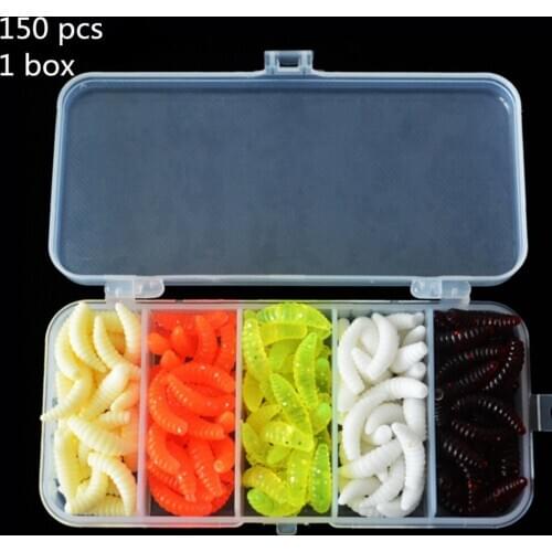 150PCs/set 2cm Maggot Grub Baits Artificial Soft Lure Baits Smell Worms Fishing Lures Outdoor Fishing Lures Accessories