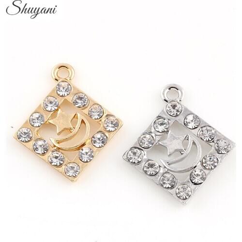 20*24mm Silver Plated Full Crystal Moon Star Charms Pendants Jewelry Making Handmade Accessories DIY
