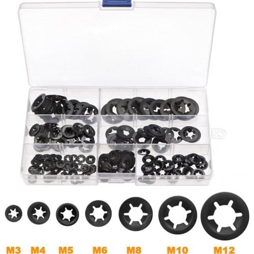 260pcs M3 M4 M5 M6 M8 M10 M12 Metal Starlock Washer Push-on Locking Washer Fasten Assortment Kit