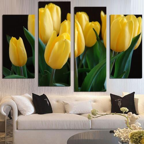 4pcs Wealth And Luxury Golden Flowers Painting Print on canvas wedding decoration Modular wall Picture Unframed FA571