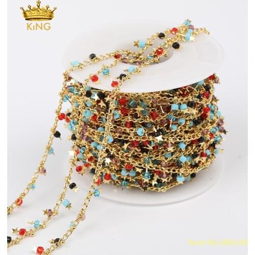 5meters 2mm Mixed-color Plastic Beads Rosary Chain for Jewelry,Small Plastic Healing Gold Star Beaded Chains,Star Chain Findings
