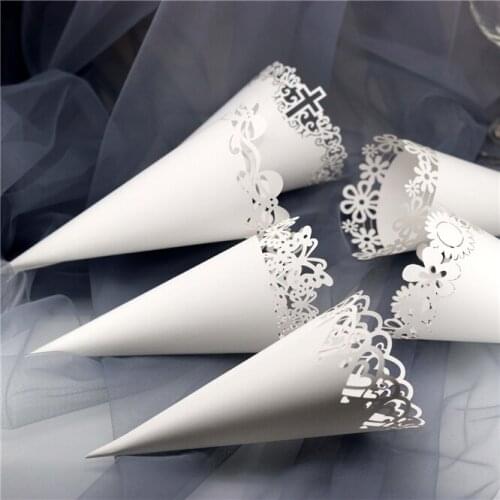 50PCS Butterfly White Hollow Out Space Saving DIY Confetti Cone Scatter Flowers Paper Flower Tube Wedding Crafts Party