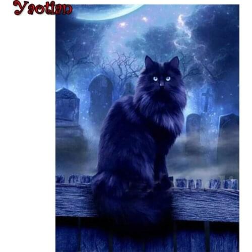 5d DIY Diamond Painting Halloween black cat Full Square/Round Diamonds Embroidery Kits Rhinestones Decorations Home Gift
