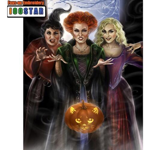 5D DIY Diamond Painting Woman Witch Pumpkins Full Square Cross stitch Embroidery rhinestones Mosaic beadwork Halloween gift