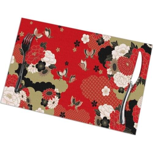 Tableware Pad Placemats 6 PcsTable Mat Non-Slip Japanese Traditional Print Placemats for Dining Table