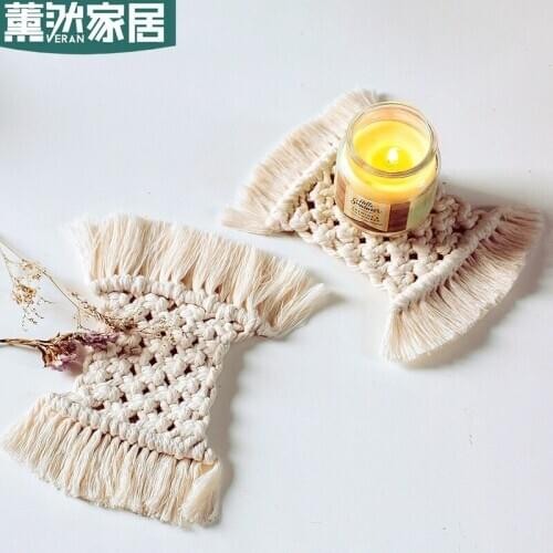 6 pcs woven cup mats and pads cotton handwork tablecloth