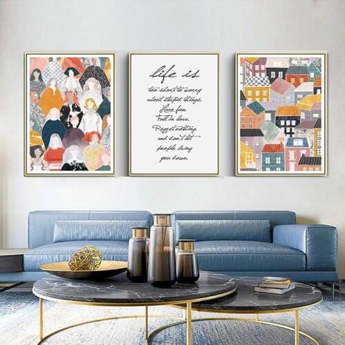 Nordic Abstract Canvas Painting Colorful House Life Quotes Posters and Prints Wall Art Pictures for Living Room Home Decoration