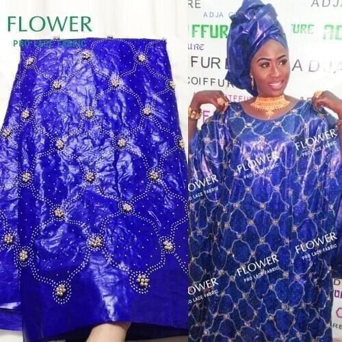 Gold Beaded African Bazin Riche Lace Fabric With Stones Jacquard Style Beads And Stones African Indian Women Wedding Dress Basin