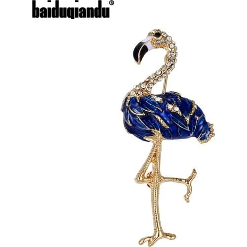 Baiduqiandu Rhinestone Red/Blue 2 Colors Flamingo Brooches For Women Animal Bird Pin Fashion Jewelry Gold Plating Accessories