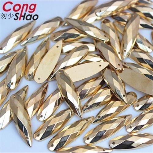 Big Size 100Pcs 8*28mm Sew On Gold Rhinestone Appliques Drop Crystal Strass Flatback Sewing Acrylic Stones For DIY Costume YB225