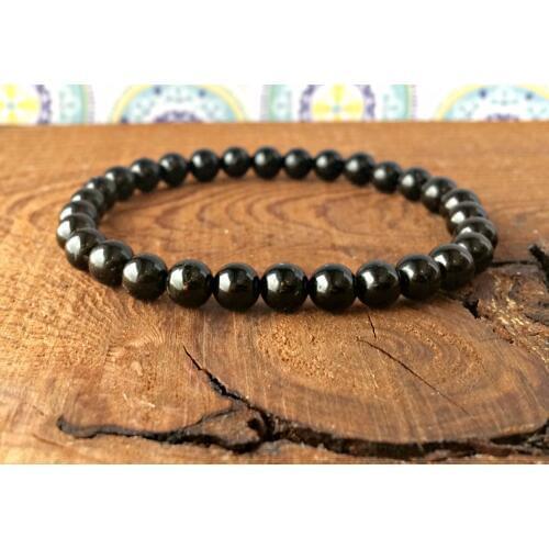 6mm Black Tourmaline Bracelet, Healing Crystals, Root Chakra, Yoga Meditation Jewelry, Protection-Emotional Stability-Grounding
