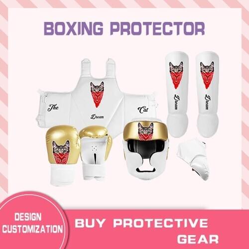 Children Muay Thai Leggings Chest Protective Gear Full Set of MMA Protective Gear Boxing Training Protective Gear Set Taekwondo