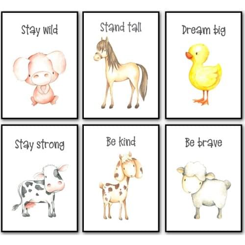 Farm Animals Pig Horse Cow Sheep Duck Wall Art Canvas Painting Nordic Posters And Prints Wall Pictures Baby Kids Room Home Decor