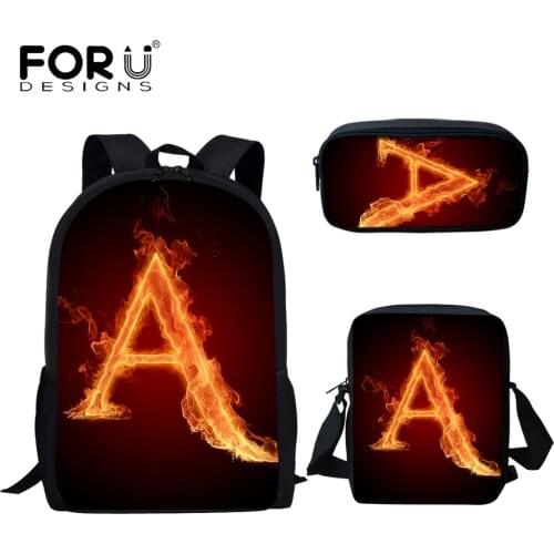 FORUDESIGNS New Style Teenagers School Bags Fire Letter Pattern Printed Large Backpack 16 Inch Campus Bags 3Pcs Set Cartable