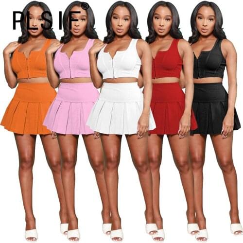 Cute Skirt Set Summer Sleeveless Crop Top And Skirt Outfits Matching Two 2 Piece Set Outfit