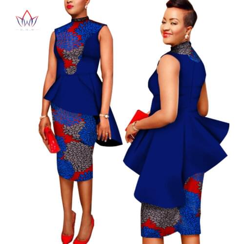 Custom African Clothing 2 Pieces Set Print Wax Coat Top and Skirt Set Dashiki Set Suits Women Short Skirt Set 6XL BRW WY1366
