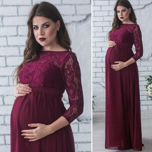 Pregnant Mother 4/3 Sleeve Dress Maternity Photography Props Women Pregnancy Lace Dress Pregnant Photo Shoot Summer New Clothes