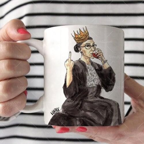11oz RBG Dissent Mug Ruth Bader Ginsburg Queen Coffee Mug Double-Sided Personality Tea Coffee Cup Office/Household Water Cup