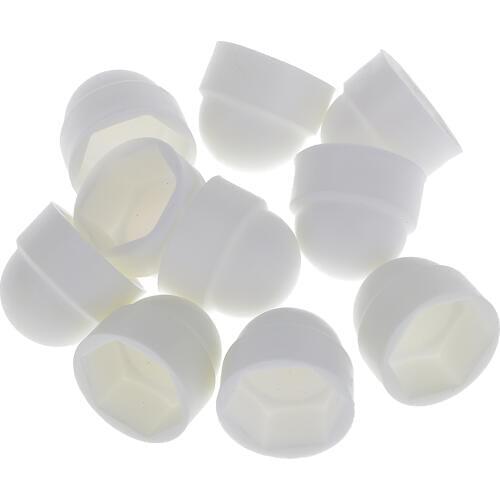 M10(10mm) White Domed Plastic Nut / Bolt Cover Caps 17MM Spanner - PK 10
