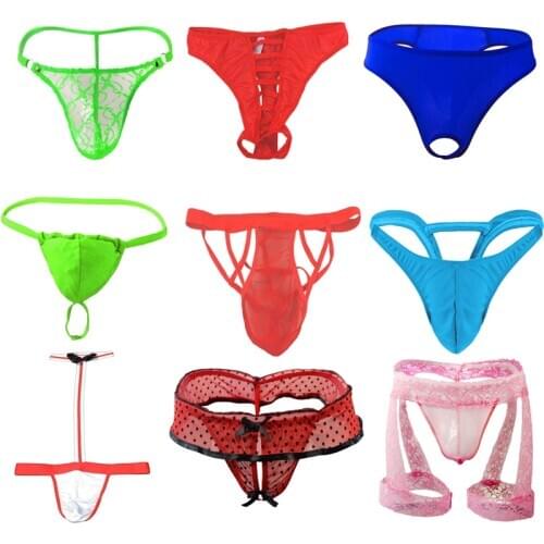 Mens Sexy Underpants Open Crotch Male Sissy Thong Crotchless Lace Leggings Panties Latex Pants Sex Gay Fetish Cock Underwear