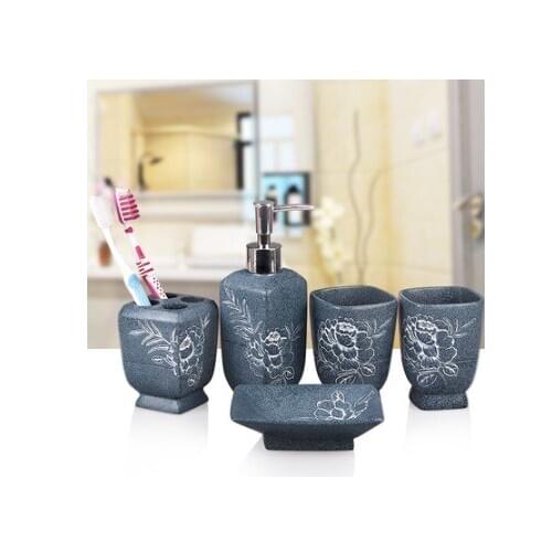 Cup brush bathroom set luxurious fashion resin five pieces holder Bath gel bottle soap box Toothbrush holder mouth appliances