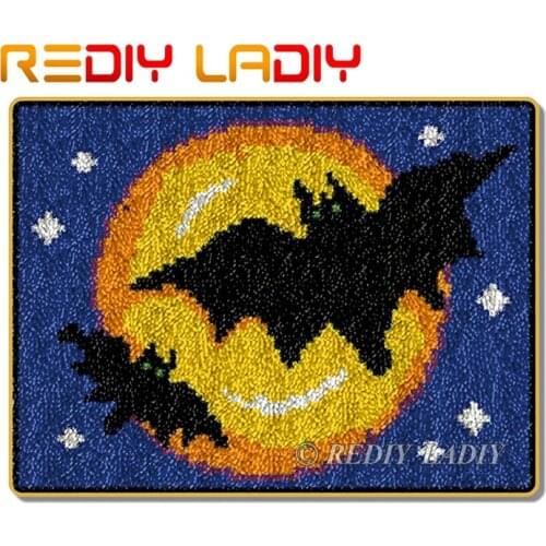 Latch Hook Kits Make Your Own Rug Halloween Bat Crocheting Cushion Mat DIY Carpet Rug Acrylic Yarn Printed Canvas Arts & Crafts