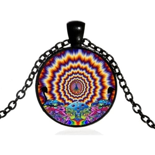 Peace sign dizziness photo Cabochon Glass Chain Pendant Necklace The dazzling patterns are fascinating Gift for Men Women