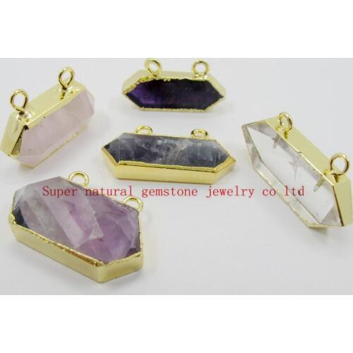 Natural Stone Mixed Stone Half Point Gem Stone Drusy Necklace Pendant 2 loops Fit Stone Jewelry Necklace DIy 5pcs/lot