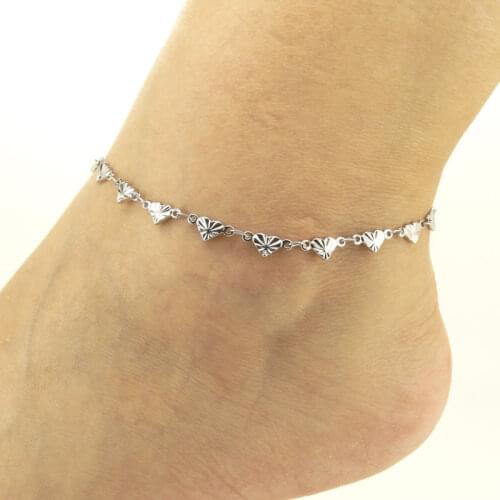 New Fashion Sparkling Love Heart Foot Chain Stainless Steel Charm Women Ankle Chain 9" Inch Adjustable Beach Anklet Jewelry