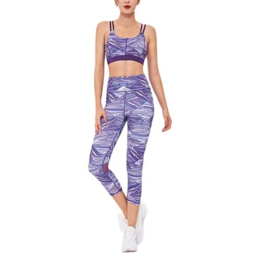 New splicing printing design color yoga suit sports fitness fast dry breathable buttocks beauty back underwear ladies vest