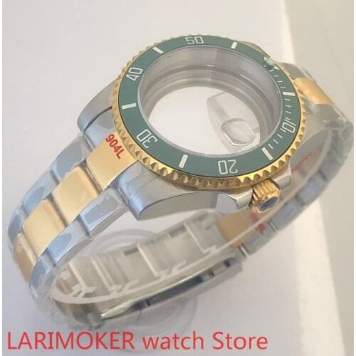 Transparent back 40mm sapphire glass case with 904L stainless steel bracelet with ETA NH36 MH35 case green bezel