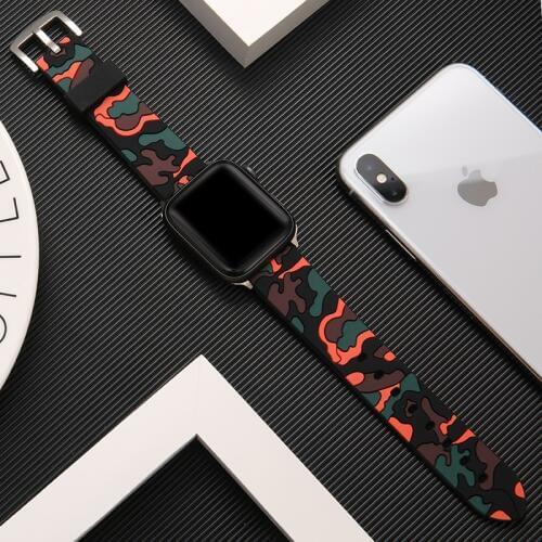 Strap for Apple watch series 6 5 4 3 se Silicone Camouflage sport bracelet iWatch band for apple watch band 44mm 42mm 38mm 40mm