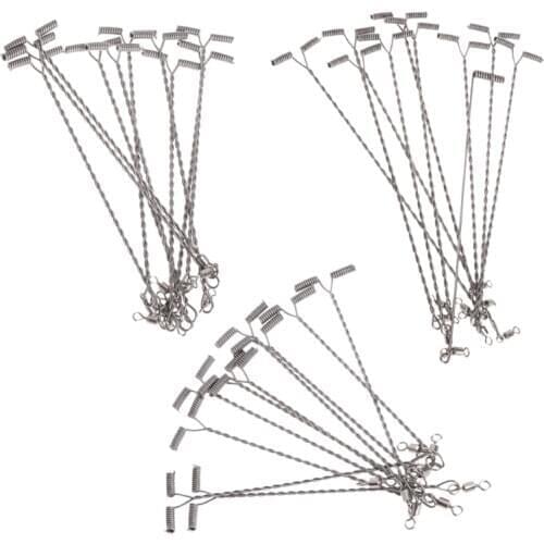 10Pcs Fishing Wire Arm With Swivel T Shaped Stainless Steel 9/12/15cm Rig Tackle