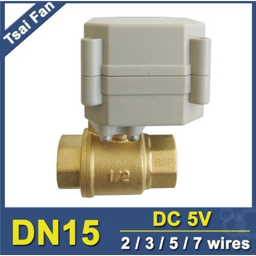 TF15-B2-A DN15 Electric Flow Control Valve DC5V 2/3/5/7 Wires BSP/NPT Female 1/2'' Actuated Ball Valve For Water Home Work