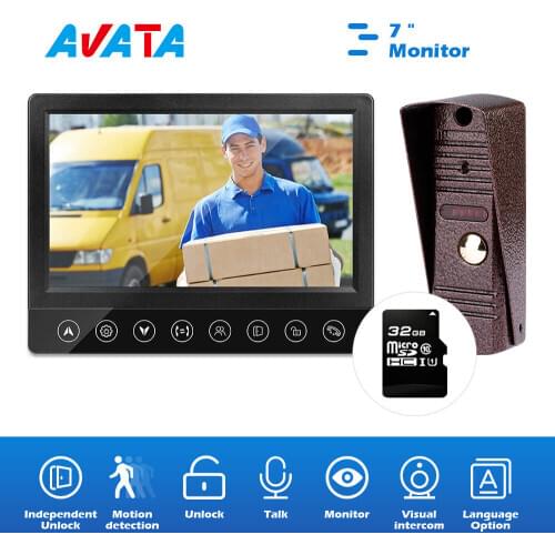Video Intercoms for the Apartment with 32GB Memory Card 7 Inch Color Monitor and IR Night Vision IP65 Waterproof Doorbell Camera