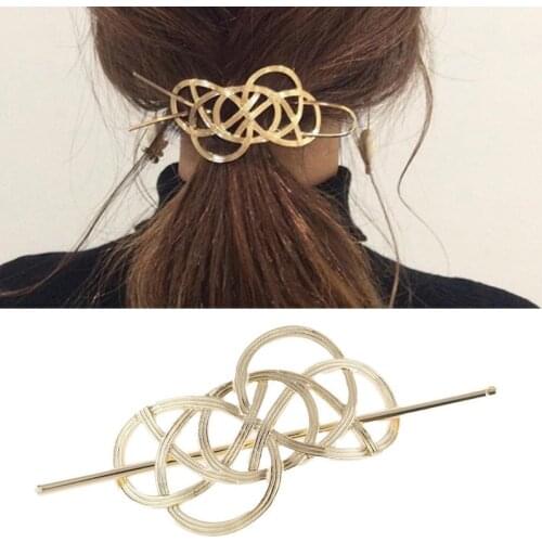 1pc Exaggerate Alloy Hairwear Hair Stick vintage Hollow bend twine circles Hair Clip Girls Womens Hair Accessories