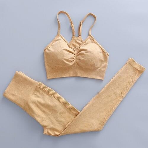 Women Sportwear Seamless Fitness Yoga Set Running Bra Gym Clothing Sport Tops Push Up Crop Top High Waist Leggings Sports Suit