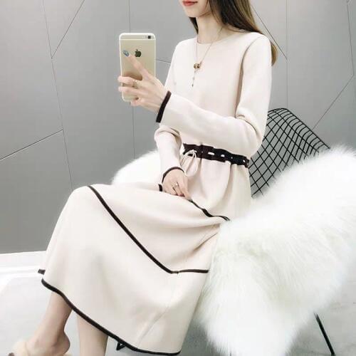 Women over the knee sweater dress female autumn and winter clothing 2020 new base inside the knit long sweater thickening tide