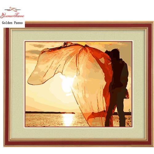 Gold Panno,full,DIY Diamond Embroidery,5d, Diamond Painting,Cross Stitch,3d, Diamond,Mosaic,Needlework,Seaside Lovers,Walls Dec