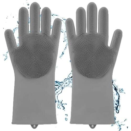1 Pair Reusable Silicone Dishwashing Gloves Rubber Scrubbing Gloves for Dishes, Wash Cleaning Gloves for Kitchen Bathroom