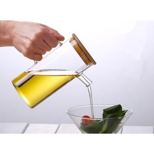 1PC 500ml Anti-leak Oil Pots Glass Condiment Bottles Sealed Sauce Vinegar Pot Bottle Storage Jar with Bamboo Lid JO 1084