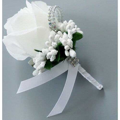 1Pc Women Men Wedding Artificial Rose Flower Brooch Bouquet Corsage Glitter Rhinestone Ribbon Lace Classic Prom Boutonniere