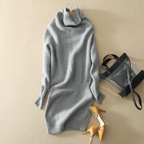 100% Merino Wool 2021 Fall Winter Womens Pile Collar Uneven Sleeve Length Irregular Stitching Floral Dress