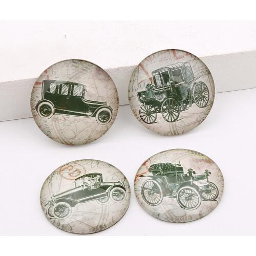 Onwear 12pcs vintage car photo round glass cabochon 30mm mixed handmade flat back jewelry findings for pendant necklace
